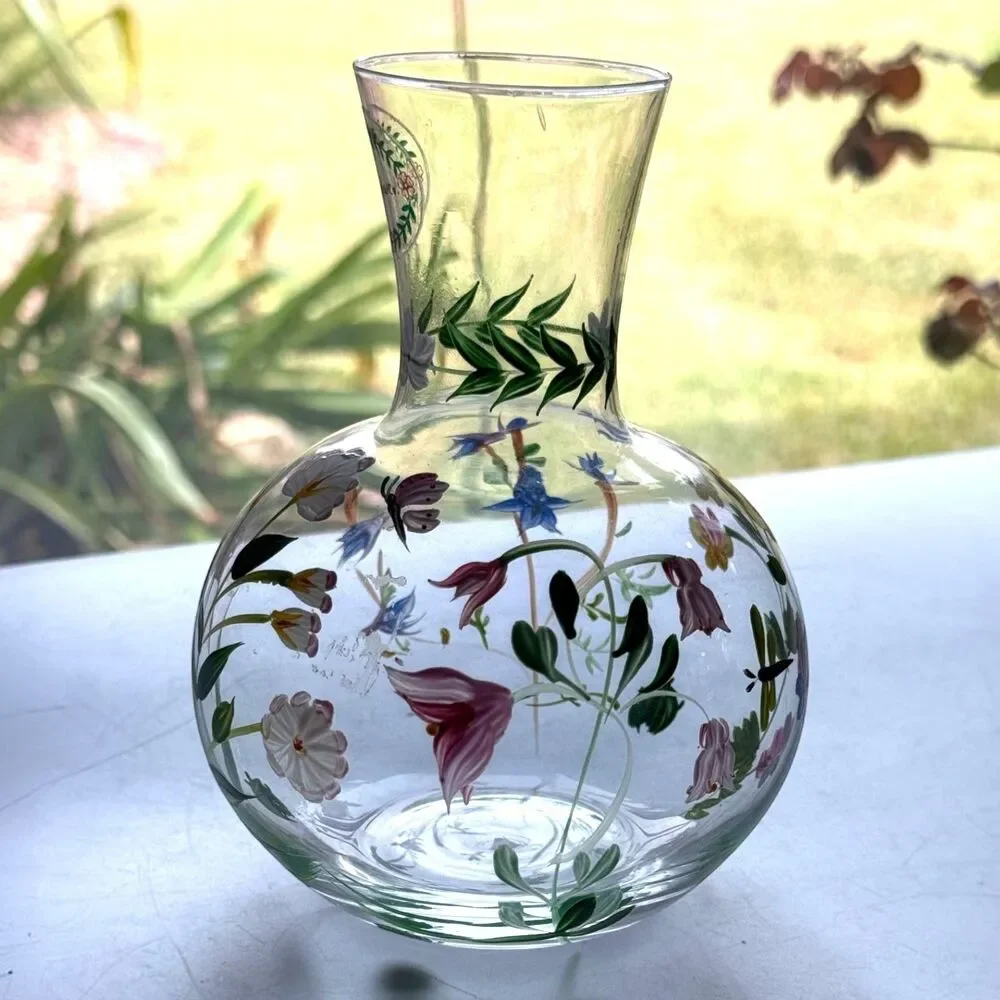 Vintage Hand Painted I.Godinger & Co Glass Tumble Up Floral & Insects Signed